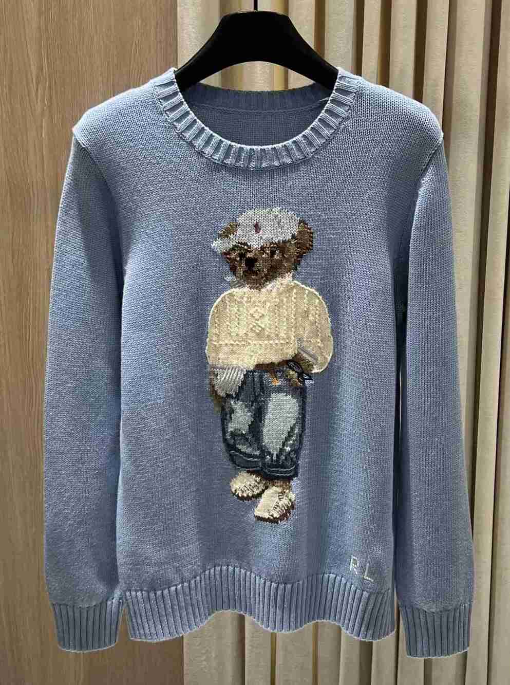 Polo Ralph Lauren Cap Polo Bear Light Blue Crew Neck Knit Sweater